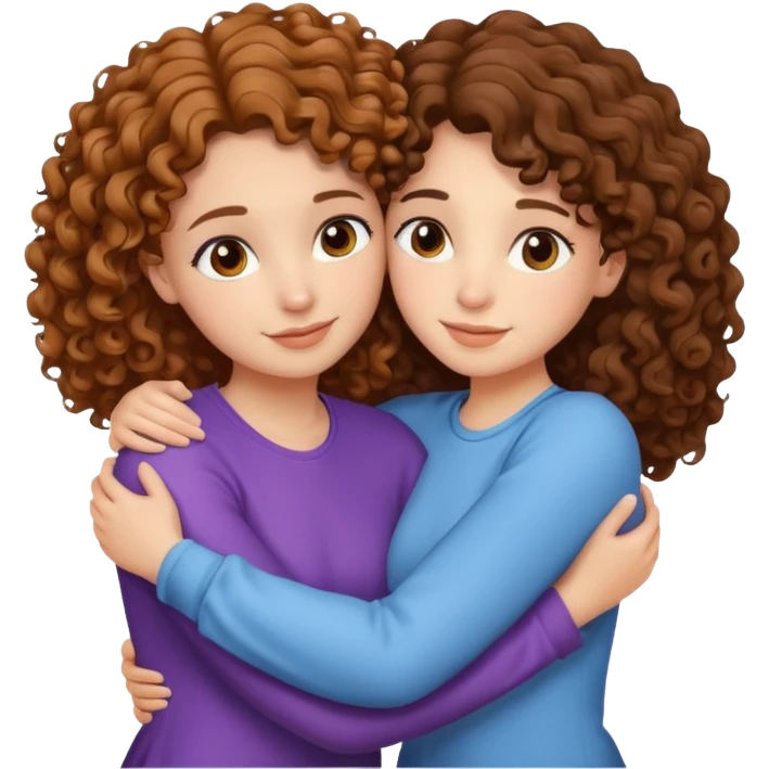 duas meninas lindas uma de cabelo encaracolado e a outra de cabelo castanho, a darem um abraço de amizade emoji