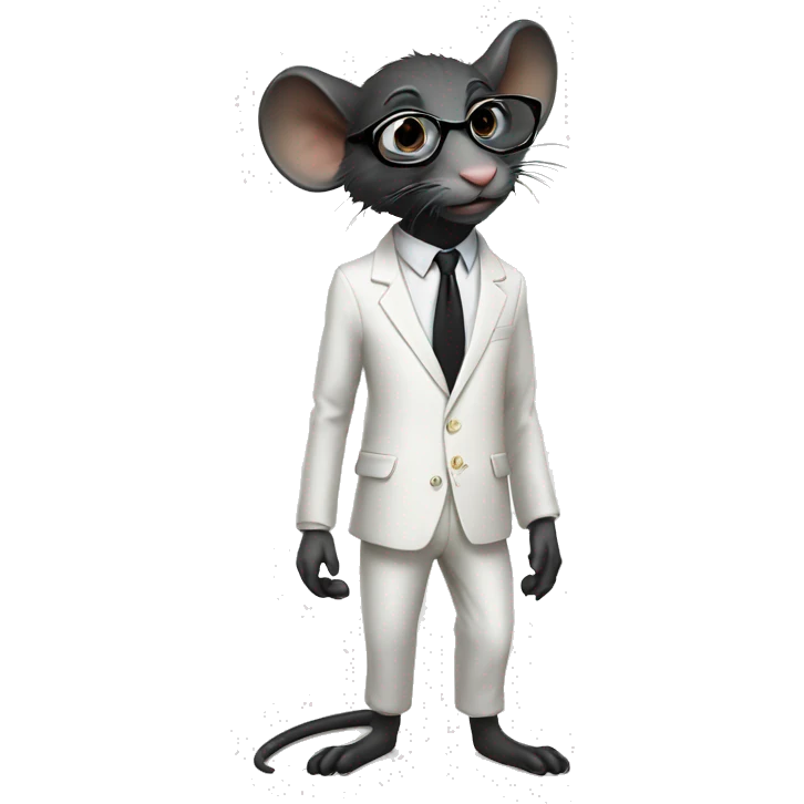 Full body and leg standing Black rat wearing a white suit and glasses and beautiful pant emoji