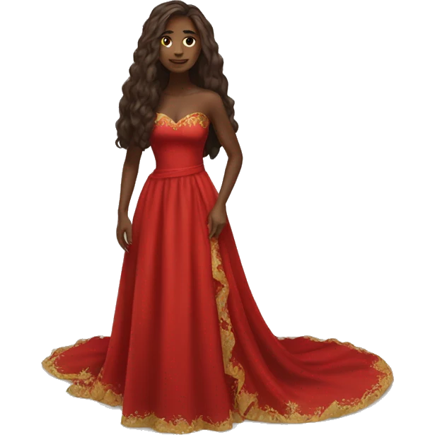 woman brown skin long hair red holiday gown full body  emoji