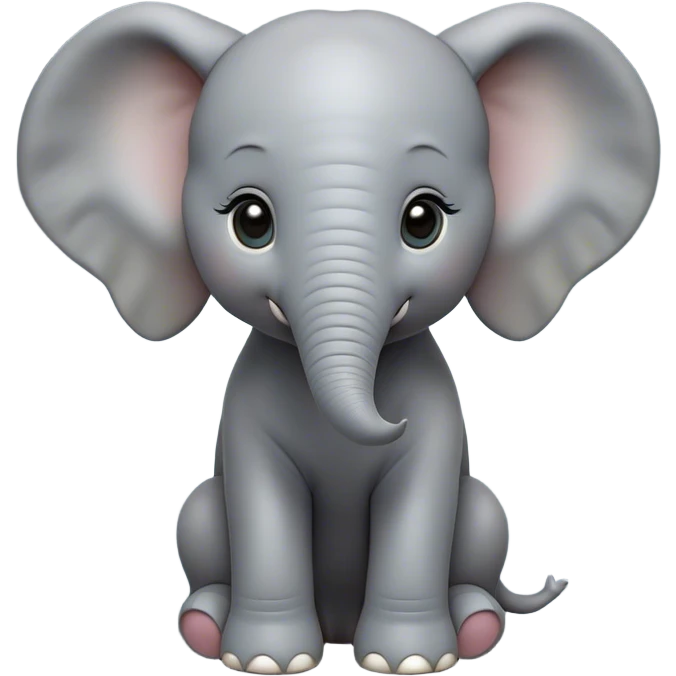 Cinematic Noble Baby Elephant Portrait Emoji, Poised and regal, with a tiny, endearing build and a soft, smooth gray hide, delicate floppy ears and a small, curious trunk, deep-set soulful eyes, Simplified yet sharp and sophisticated features, highly detailed, glowing with a gentle, dignified glow, high shine, intelligent and adorable, stylized with an air of miniature majesty, focused and attentive, soft glowing outline, capturing the essence of a watchful and confident little elephant, so majestic it feels as though it could toddle out of the screen with effortless authority! emoji