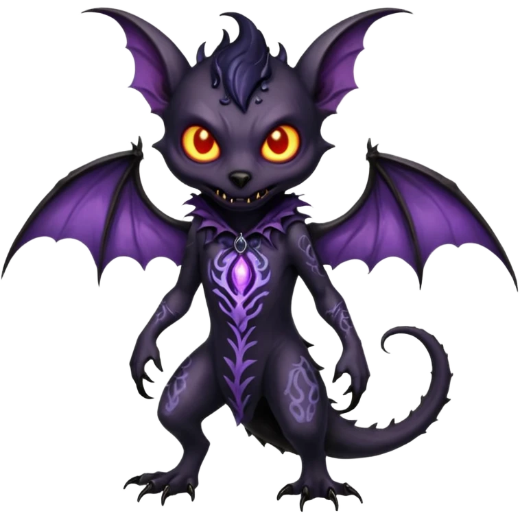 Shiny Fiery Dark Ugly Evil Realistic Glowing Eldritch Horror Cool Edgy Badass Emo Demonic Batty Dusky Ethereal Punky Aural Bioluminescent Hideous Canine-Litten-Amaura-Salandit-Noibat-Flareon-Fakémon-fusion (full body) with intricate pattern markings emoji