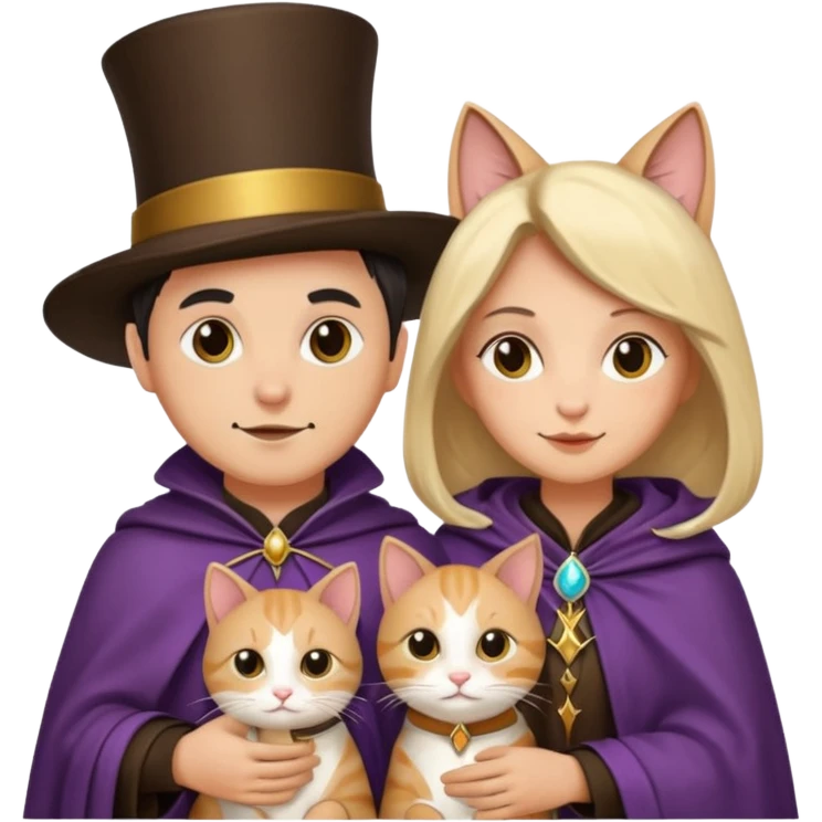 magician couple and their pet cat emoji