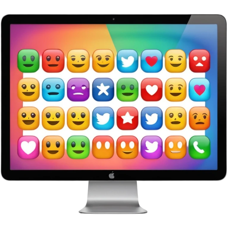 Emoji style simplified iMac screen displaying app icons in grid emoji