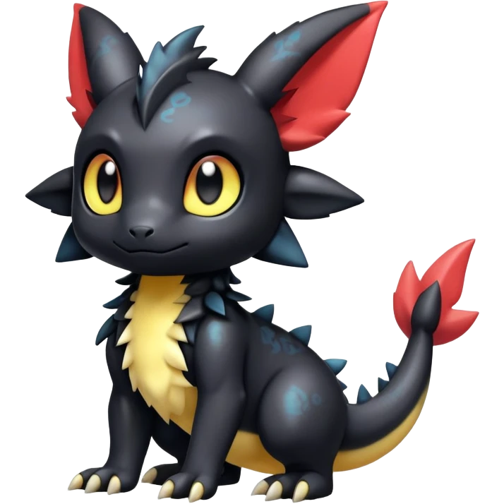 Cute Shiny Chibi Baby Innocent Ethereal Guilmon-Salandit-Umbreon-Fakémon-hybrid-creature (full body)  emoji