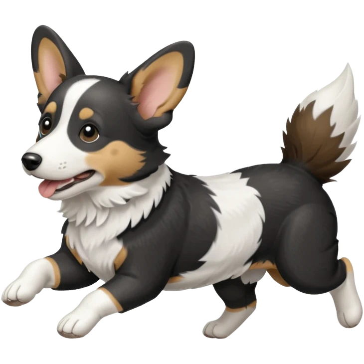 Black and white realistic cardigan welsh corgi running with its tail streaming out behind it emoji