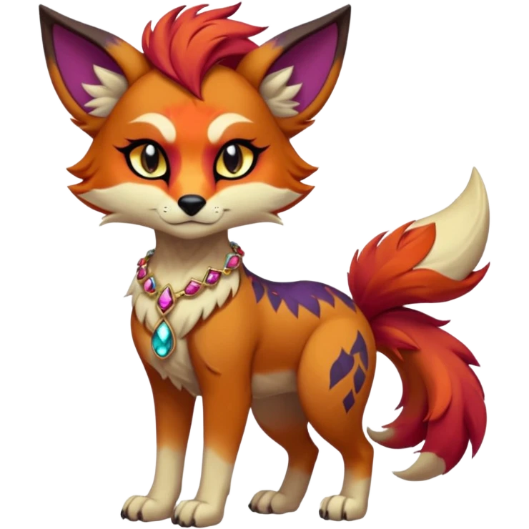 Multicolored gloomy dark edgy spooky hot warm badass realistic floral exotic Falvie-Fionbri-fursona, full body, wearing jewelries emoji