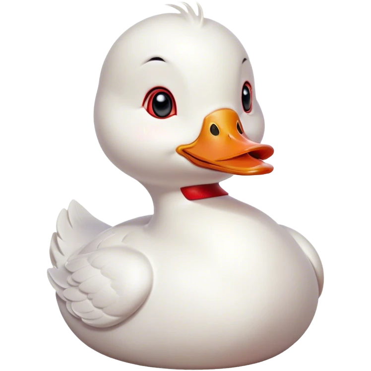 Cinematic Cute White Duck Portrait Emoji, Head tilted playfully and inquisitively, featuring a glossy, immaculate white plumage with a charming red bill, round, sparkling eyes filled with curiosity, Simplified yet irresistibly adorable features, highly detailed, glowing with a warm, friendly glow, high shine, affectionate and lively, stylized with a touch of whimsical charm, bright and endearing, soft glowing outline, capturing the essence of a mischievous yet loving duck, so playful it feels like it could waddle out of the screen and into your arms! emoji