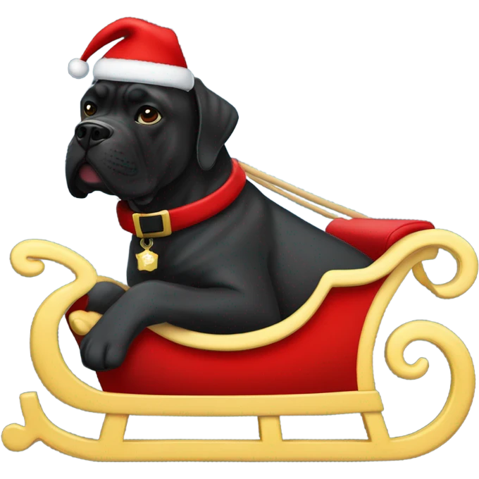 Cane Corso in a sleigh and Santa Claus outfit with JJC monogram. emoji