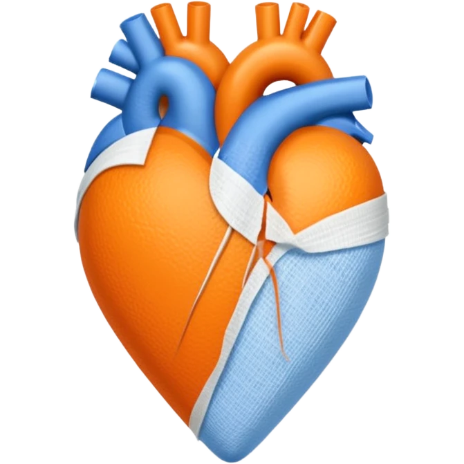 Half blue half orange heart split vertically add a white gauze bandage wrapped around the heart  emoji