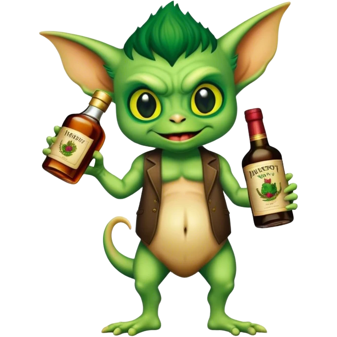 A gremlin holding a Hennessy bottle emoji