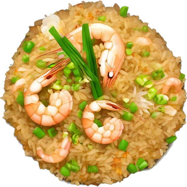 a bowl of gold prawn egg fried rice garnished with sliced garlic and spring onions. The fried rice is just cooked and looks tasty. The bowl is also delicate and elevates the dish to an upper level. emoji
