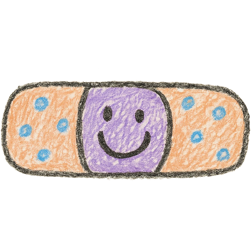 playful bandage with smiling face, children doodle style emoji