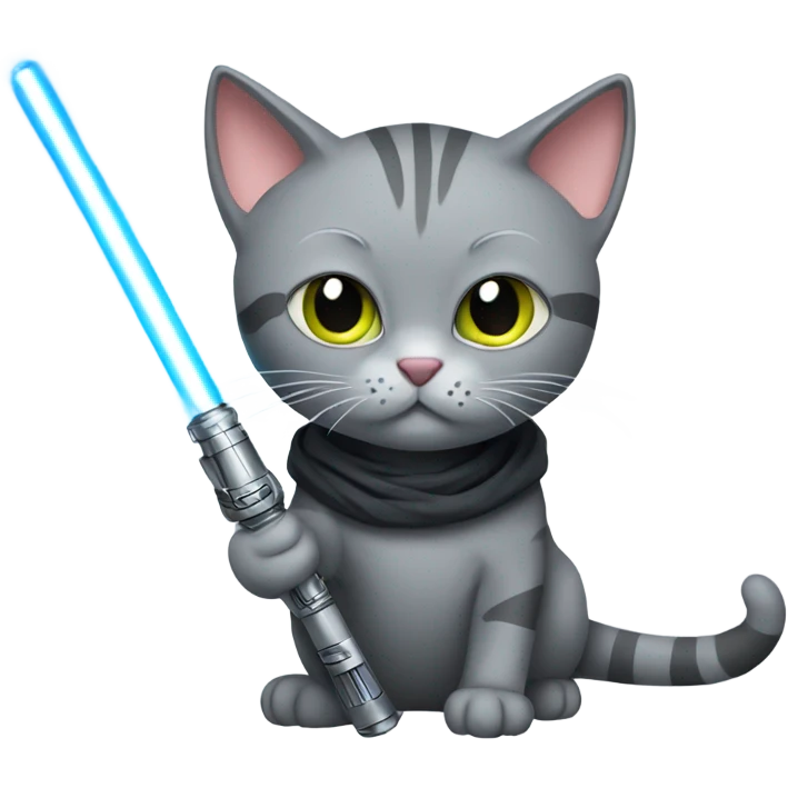 Grey cat with lightsaber emoji