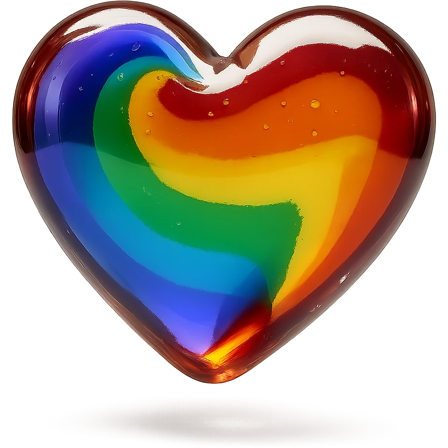 Make the realistic glass pride heart appear 3D and floating with a subtle shadow below in a photorealistic style, no background. emoji
