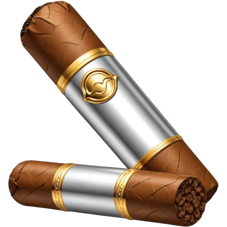 A luxury cigar emoji made of silver chrome, smooth metallic texture, minimal shape, glossy reflections, rich swag aesthetic, iOS emoji style, centered, clean white background emoji
