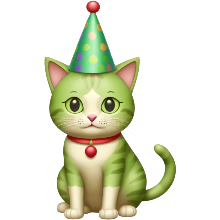 green cat full body  with party hats emoji