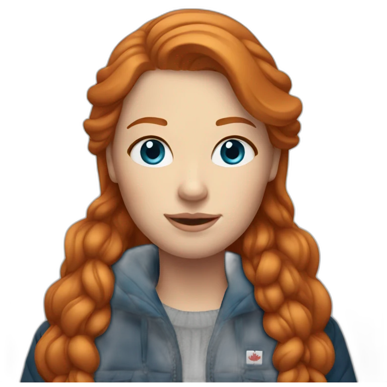 Ginger hair and blue eyes woman with a Canadian jacket emoji