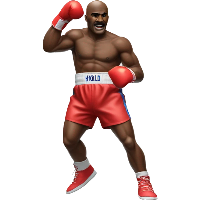 Evander Holyfield in boxing trunks throwing a jab emoji