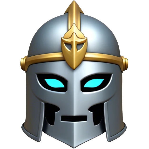 Clash of Clans aesthetic: Cinematic Playful 3D Isometric steel helm Emoji, rendered in a 3D vector-style similar to standard emojis with minimal shading and bold, simplified shapes. A compact, distinct form with signature details, softly glowing with a fantasy RPG magic charm. Simplified yet unmistakably iconic, highly detailed and consistent, glowing with a soft radiance and high shine. Stylized with a touch of heroic grandeur and a soft glowing outline, capturing the essence of a beloved gaming relic with a friendly, playful manner! emoji