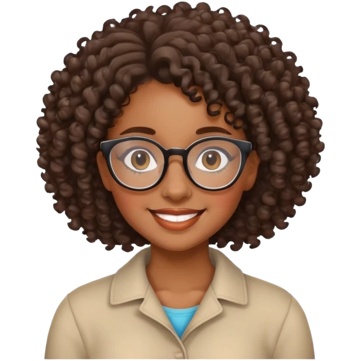 black girl with curly hair, glasses and beautiful smile emoji