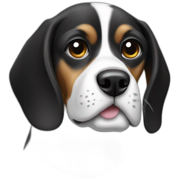beagle dog black and white, with eyes covered in black emoji
