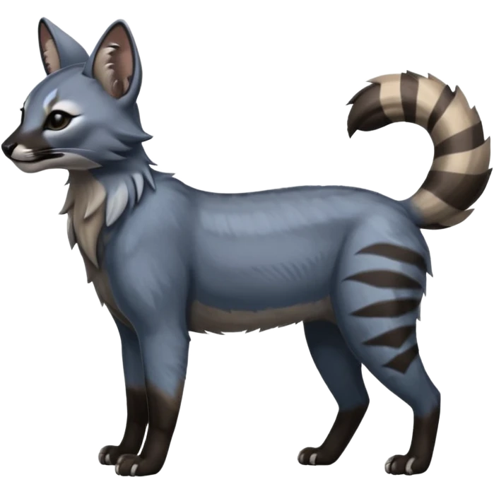 Realistic edgy bluish greyish blackish whitish silvery coppery Shiny Colorful Dusky Dark Gloomy Glossy Aardwolf-Caracal-Cougar-Lion-Bobcat-fusion-animal-hybrid-creature, full body, tufted ears, long thin tufted tail emoji