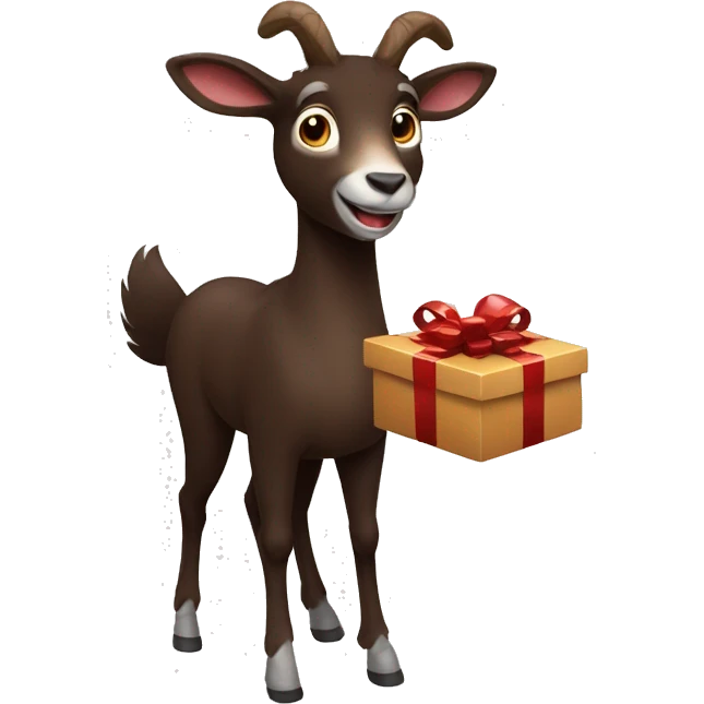 happy dark brown chamois holding gift with hooves in front of him emoji