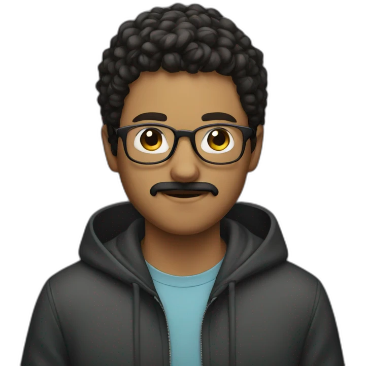 A young man with glasses and and hoodie and mustache  emoji