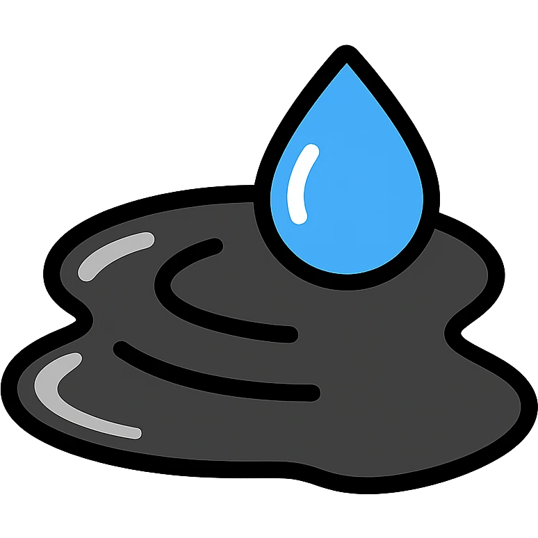 water droplet sliding on glossy black mirror-like paint, main color glossy black, subtle repellent effect with water lines moving away, modern and clean icon emoji