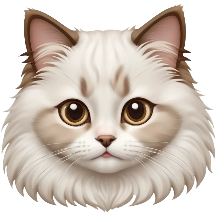 cinematic-adorable-big-eyed-fluffy-white brown-ragdoll-cat-portrait-emoji,-head-tilted-playfully-with-a-sweet-expression,-fluffy-white brown-fur,-simplified-yet-irresistibly-cute-features-with-large,-expression, emoji