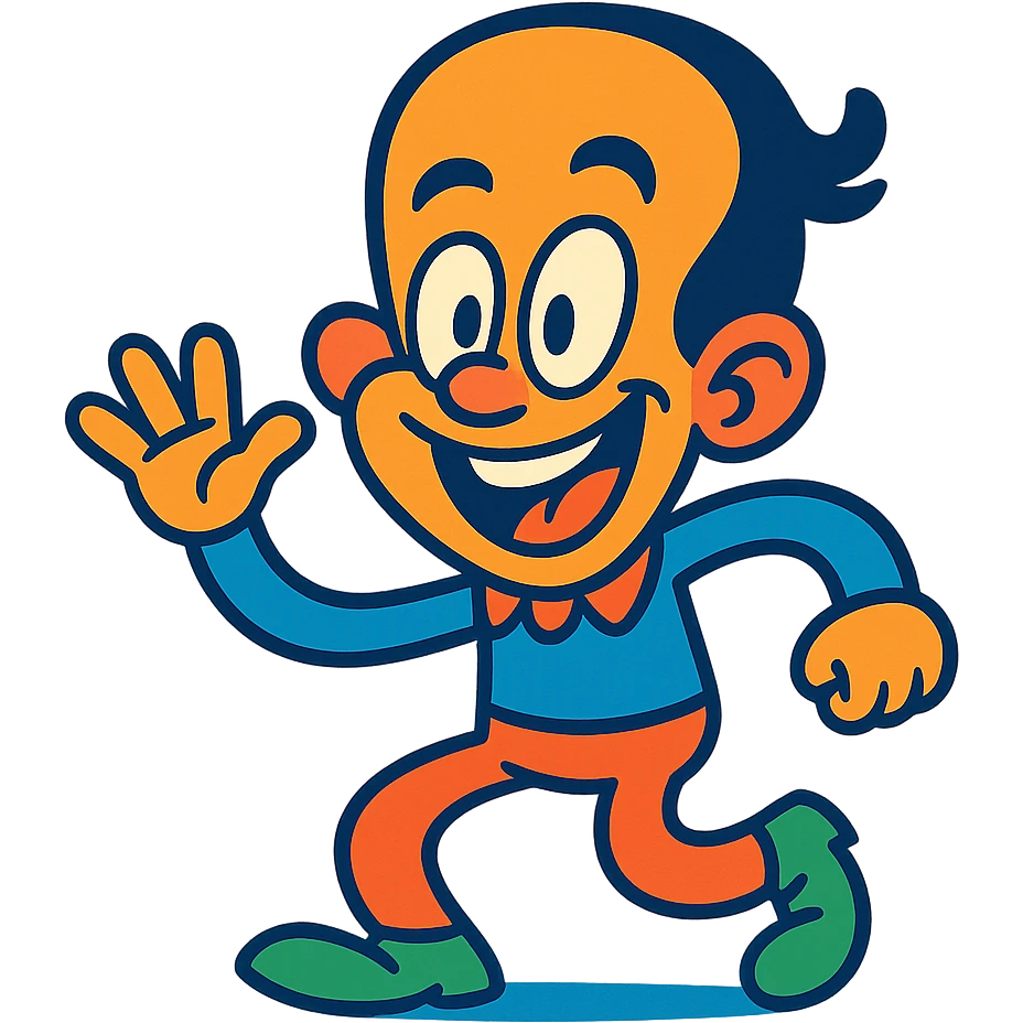 guy with a big forehead, fun and expressive style, vibrant toon illustration, playful and colorful emoji