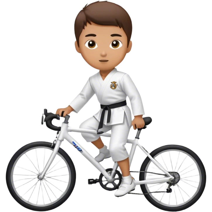 Taekwondo boy wearing a dobok riding a road bike emoji