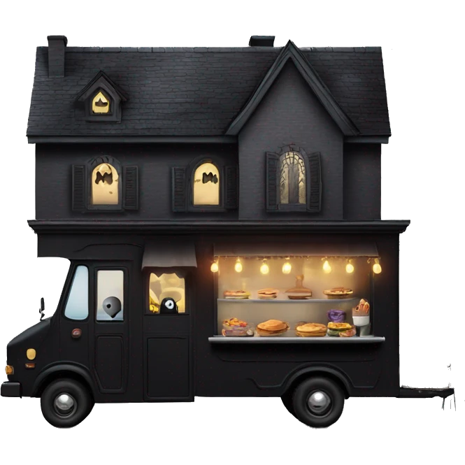 Reality morticia Addams haunted dream house on food truck  emoji