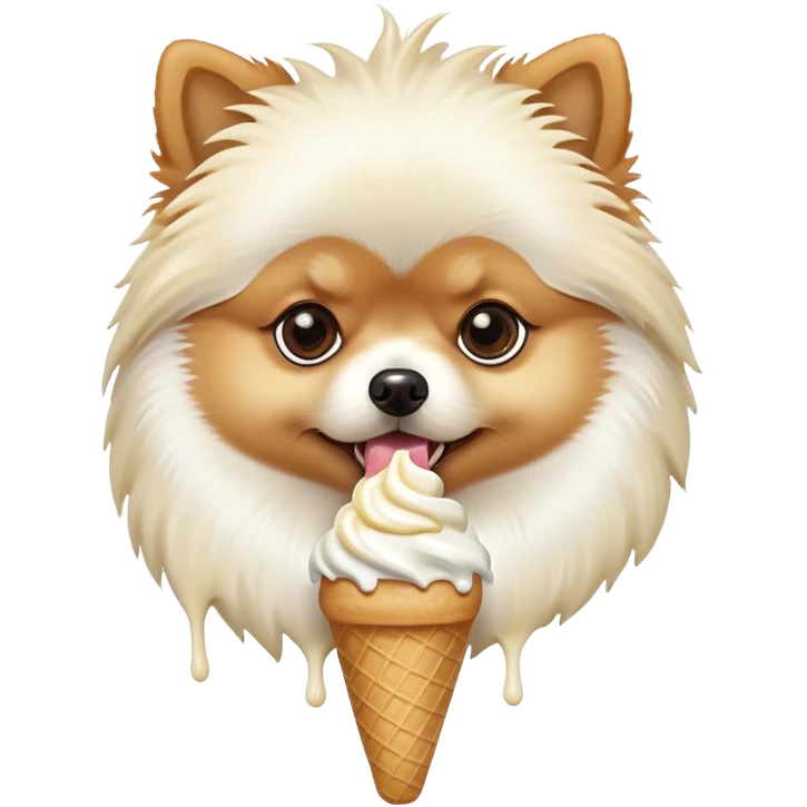 Pomeranian dog eating ice cream emoji