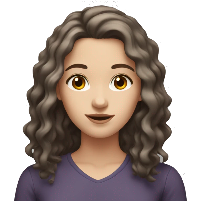 white girl with shoulder length dark brown wavy hair and brown eyes emoji