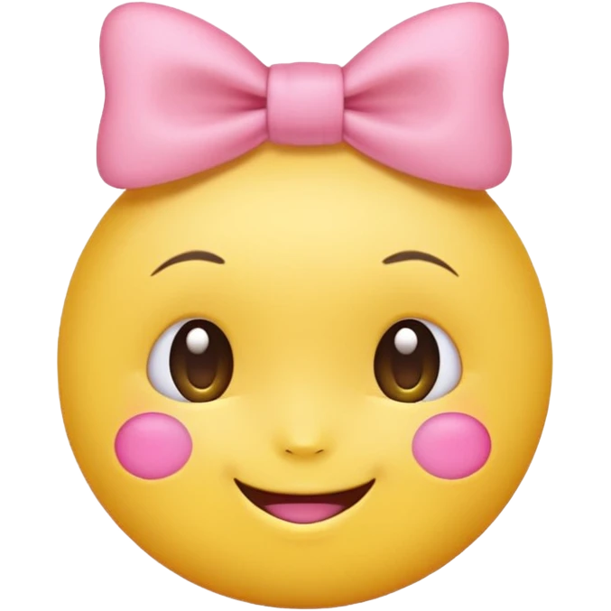 Yellow Emoji with pink bow, cute face with blush, no hair  emoji
