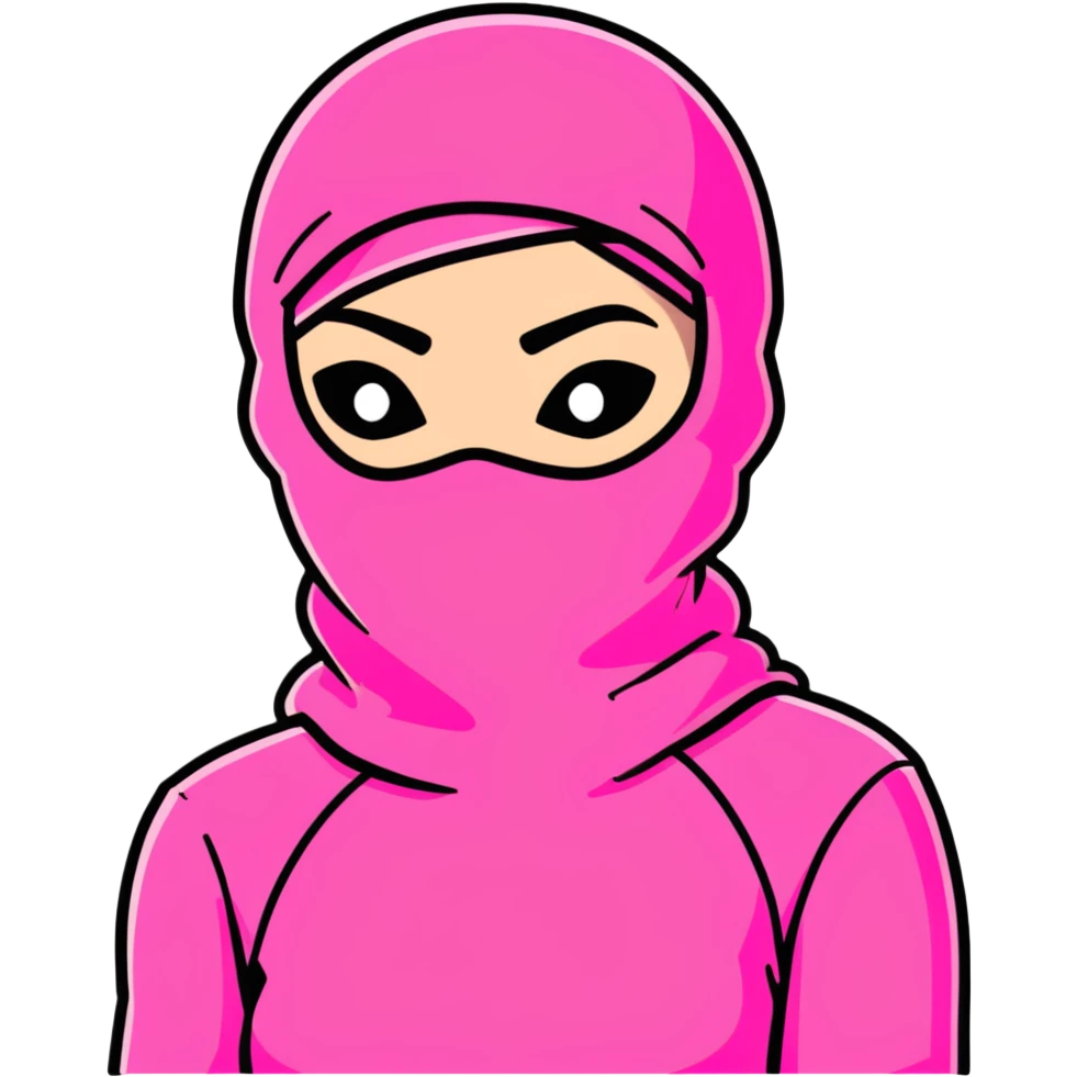sassy female hustler in pink balaclava, entrepreneurial woman, confident pose emoji