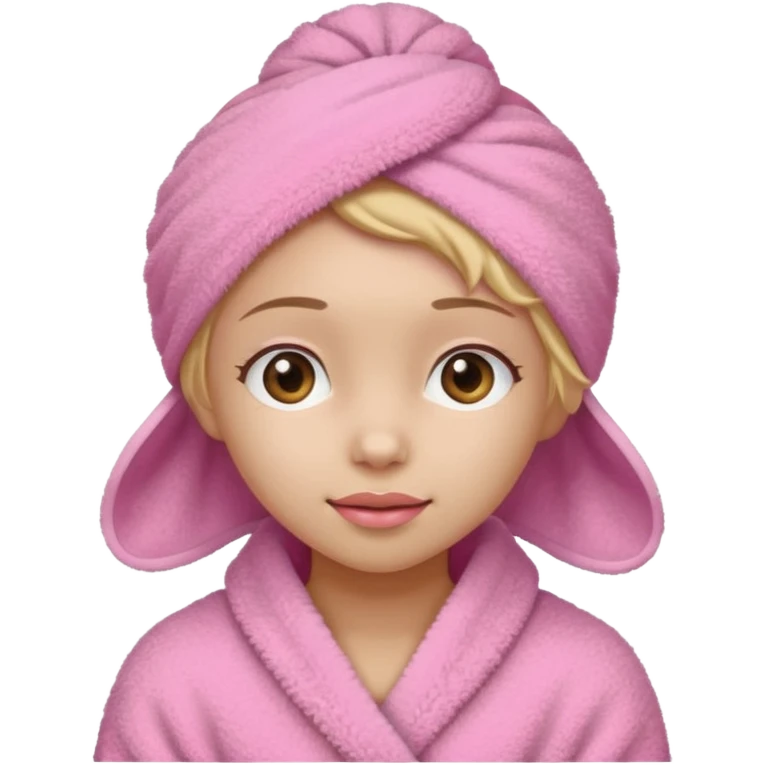 Uma menina com com uma toalha rosa no cabelo emoji