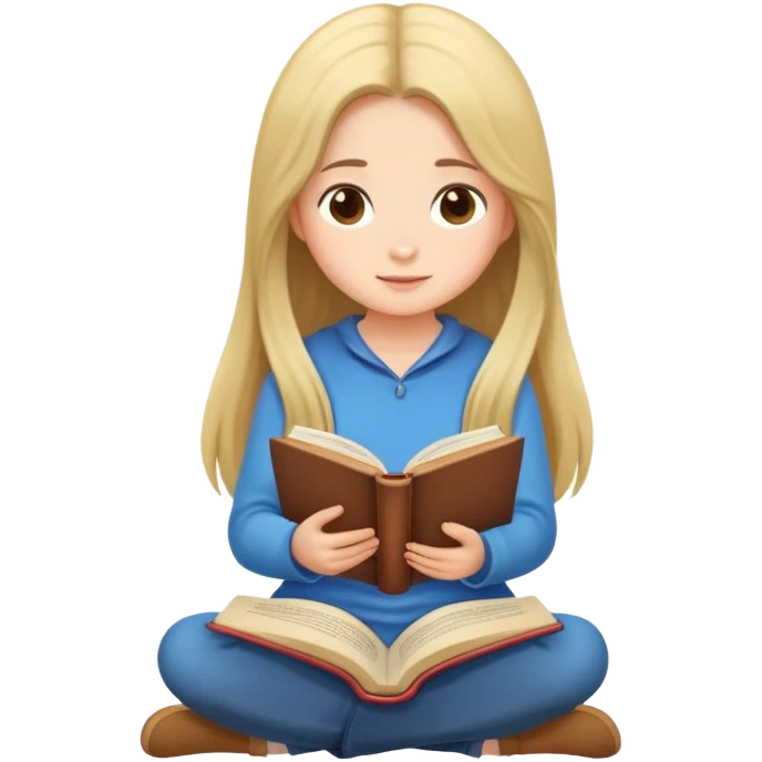 A cute girl with long hair sitting comfortably reading an open book emoji
