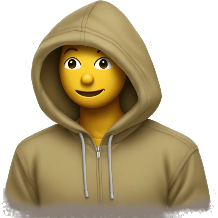 khaki color pullover hoodie smiley face in hood emoji