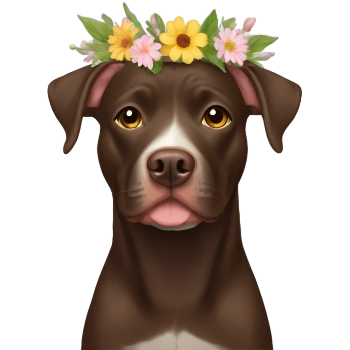 Pitbull chocolate lab mix with a flower crown emoji