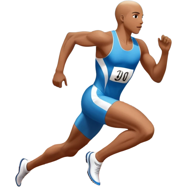 An icon symbolizing The background with track of a large stadium with cheering crowds, a digital timer, and a clear blue sky. professional running: a dynamic sprinting athlete in motion on a track, leaving motion lines behind. Transparent background emphasizes speed, endurance, and competition.  emoji