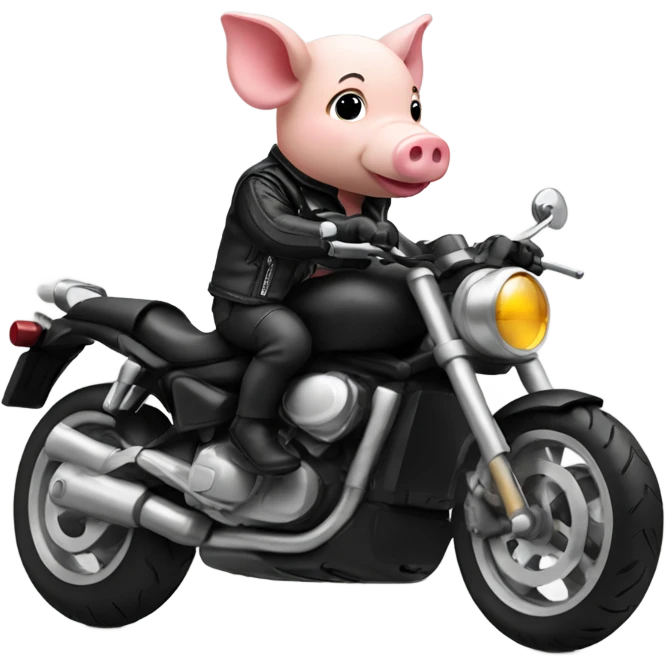 Piglet with Black leather jacket and Black leather cap riding a motorcycle emoji