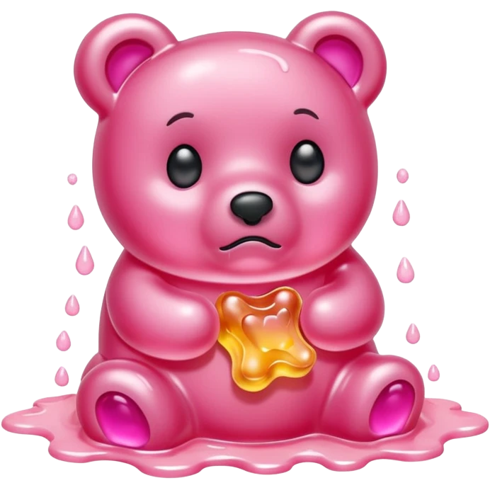 Sad light pink Gummy bear melting into ground emoji