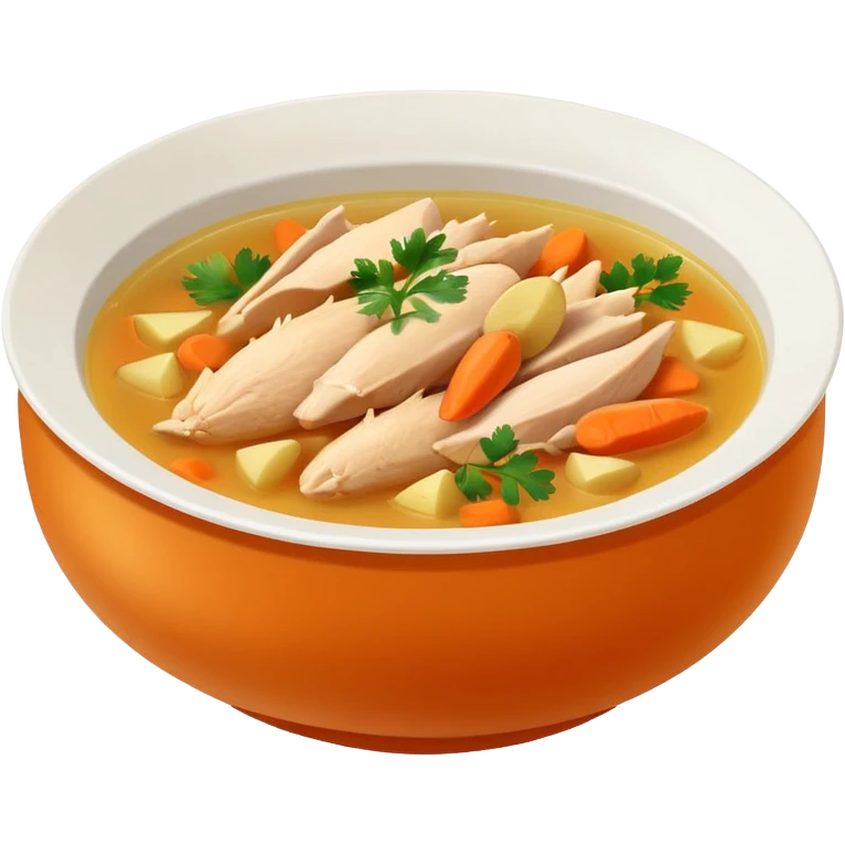 Mexican chicken broth (consomé de pollo): warm golden soup with shredded chicken, carrot, potato, and cilantro in a simple bowl emoji