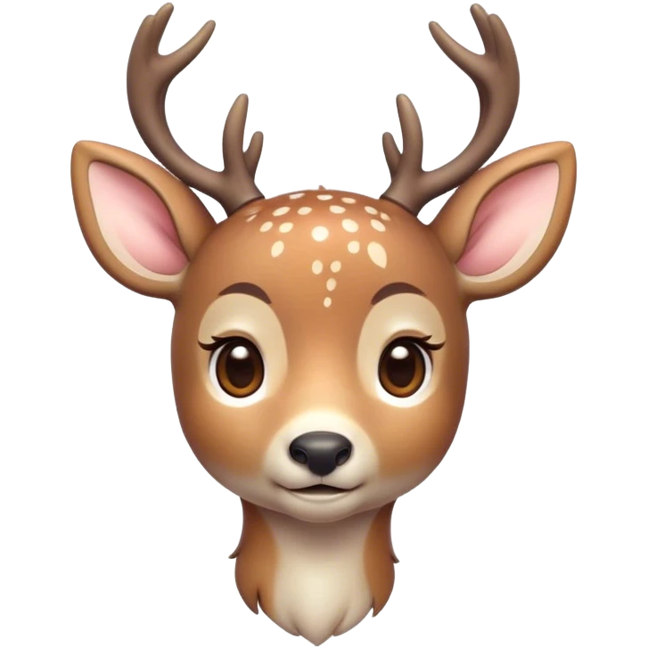 Cinematic Cute Deer Portrait Emoji, Head tilted playfully and inquisitively, showcasing a delicate coat speckled with subtle white spots and gentle earth tones, round, sparkling eyes filled with curious wonder, Simplified yet irresistibly adorable features, highly detailed, glowing with a warm, friendly glow, high shine, affectionate and graceful, stylized with a touch of woodland whimsy, bright and endearing, soft glowing outline, capturing the essence of a mischievous yet loving fawn, so playful it feels like it could skip out of the screen into your arms! emoji