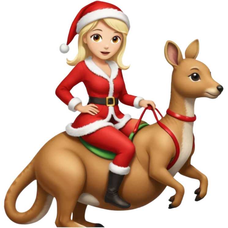 sexy female santa riding on a kangaroo moving right emoji