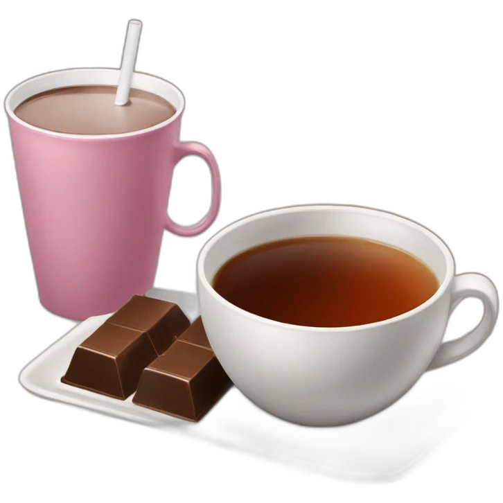 A cup of tea and a bar of chocolate near to a cup emoji