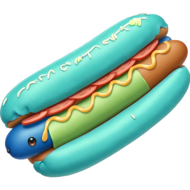 a blue colored hotdog bun with a minty colored hotdog in the middle of it emoji