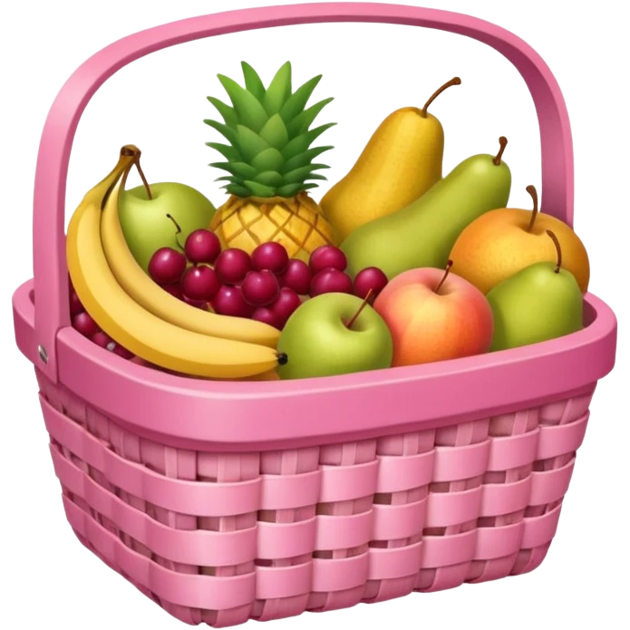 Pink basket, plaid lining, with both food, drink and fruits emoji